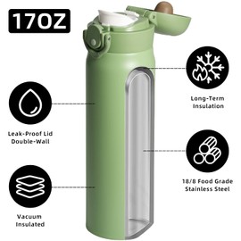 Olerd 500 ml Thermos Flask, Stainless Steel Drinking Bottle, Double Wall Insulation Thermos Flask, Insulated Flask, Leak-Proof, Water Bottle for Hot and Cold (Green)