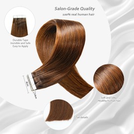 Qingliang Tape in Hair Extensions Human Hair Medium Brown 14 inch 20Pcs 40g/pack Invisible Straight Seamless Skin Weft Remy Hair Extensions Silky Tape Hair Extensions