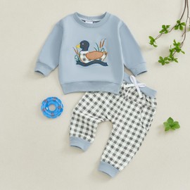 Gaono Toddler Baby Boy Fall Winter Clothes Duck Hunting Outfit Duck Mallard Long Sleeve Sweatshirt Pants Sweatsuit Set (F-Blue, 18-24 Months)