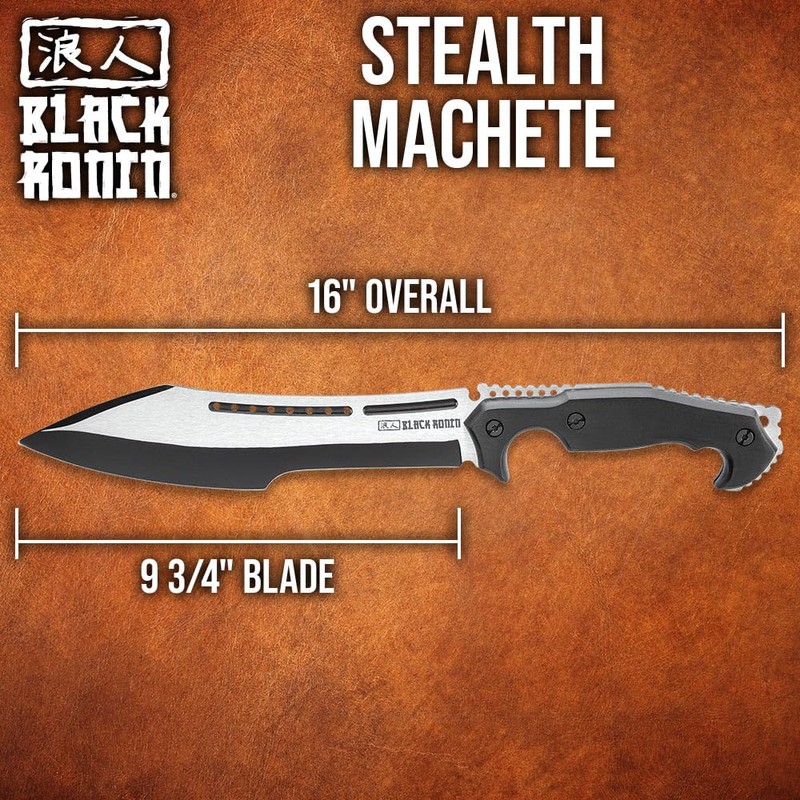 BLACK RONIN Stealth Machete and Sheath | Full-Tang Stainless Steel