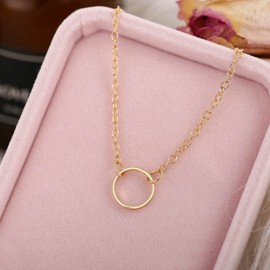 Wendalern Boho Circle Choker Necklace Geometric Round Pendant Chains Gold Hollow Circle Chains Karma Circle Chain Jewellery for Women and Girls