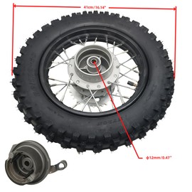 CLEO 80/100-10 Rear Wheel Rim Tire Assembly for 50cc-125cc Dirt Bike taotao TTR SSR CRF Apollo 12mm axle includes Drum Brake and 420-37T sprocket
