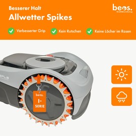 beos Stainless Steel Spikes for Segway Navimow i105E & i108E - Polished - Countersunk Screw Holes - Deburred - 12 x Stainless Steel Screws - Traction Improvement for Robotic Lawnmower - Lawnmower
