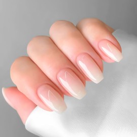 COLORBIRD Nail Tips, Short, 24 Pieces, Pink, White, Nail Tips, Short, Cute, Ballerina, Square (W1230)