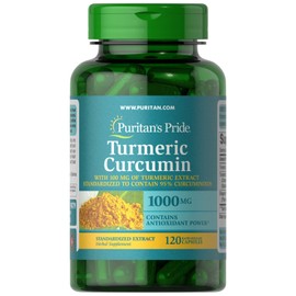 Puritan's Pride Turmeric Curcumin 1000mg, Standarized to 95% Cucuminoids, Herbal Dietary Supplement for Antioxidant Health, 120 Rapid Release Capsules