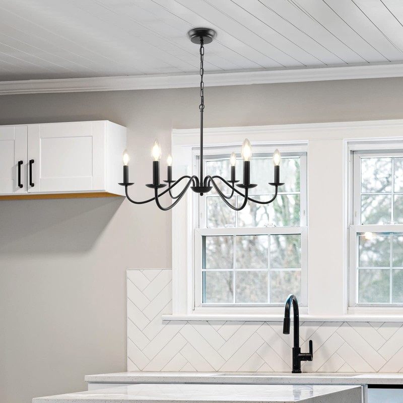 Cunfash 6-Light Black Chandelier for Dining Room, Farmhouse Industrial Chandelier