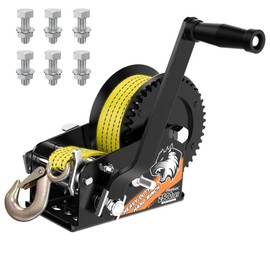 Truqual 2500LB Boat Trailer Winch, Heavy Duty Boat Winches for Trailers with 23FT Yellow Strap, 2 Speed Ratchet 4:1/8:1 Gear, Manual Trailer Winch for Towing Boats, Trucks, Jet Skis, RVs, and ATVs