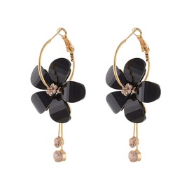 YUNXI Acrylic Petal Zircon Tassels Flower Earring Transparent Acrylic Petal Crystal Stamen Long Tassels Sunflower Drop Earring (crylic Petal Zircon Tassels Flower Earring-Black)