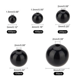 PH PandaHall Beads, 1380 Pieces, Plush Eyes, Animals, Doll Eyes, Toys, Eye Parts, DIY Sewing, Crafts, Handmade, Black, 5 Sizes 3mm/4mm/5mm/6mm/8mm