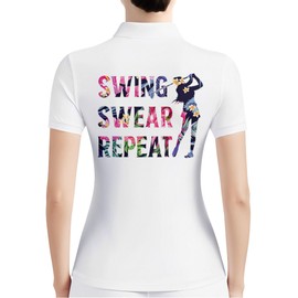 HIVICHI Funny Argyle Golf Shirts for Women Print Crazy Floral Polo Shirt, Medium, Aop-wpol-66097