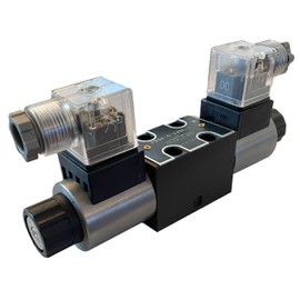 Hydraulic Valve Electric Solenoid, D02 (NG4) DIN Connector 6.5 GPM 4560 psi 12VDC 24VDC 110VAC, 3 Position, VSD4 series (C-Closed-All Ports Closed in Center Position, 24VDC)