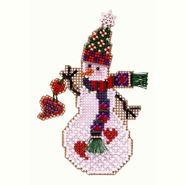 Folk Heart Snow Charmer Beaded Counted Cross Stitch Christmas Ornament Snowman Kit Mill Hill 2003 Snow Charmers MHSC39