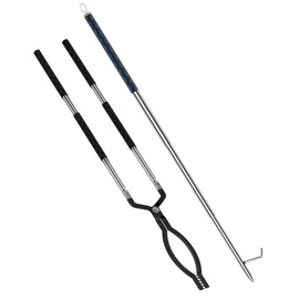 RAOMEIDE Fire Tongs for Fire Pit Outside Heavy Duty Firewood Log Grabber Claw Stainless Steel 41 Inches Fireplace Tongs and 49 Inches Fire Poker Sets Indoor