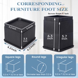 BTSD-home Adjustable Bed Risers 3 or 6 Inch Heavy Duty Stackable Furniture Risers for College Dorm Bed Sofa Table Couch Chair Bed Raisers Blocks 4 Pack Black