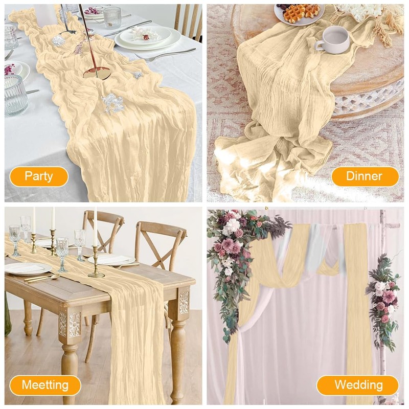 AUAUY Cheesecloth Table Runner, Pack of 6 Beige Cheesecloth Table
