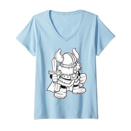 Womens Cartoon Viking Character For Kids In Comic Style V-Neck T-Shirt