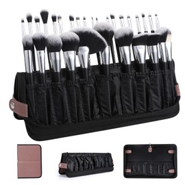 DUcare Makeup Brush Storage Case, Makeup Pouch, Makeup Brush Pouch, Case, Brush Holder, Free Standing Type, For Makeup Artists, Beauty Professionals, Holds 30 Brushes, Brown (Brushes Not Included)