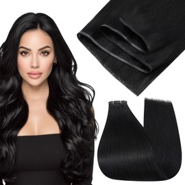 Full Shine Human Hair Weft Extensions Color Jet Black Sew In Hair Extensions Real Human Hair 18 Inch Flat Track Weft Hair Extensions 60 Grams Straight Hair Sew In