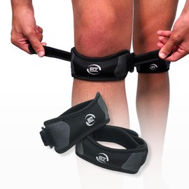 BestZings Knee Wraps for Meniscus and Ligaments, Gym Knee Pads, Crossfit Knee Brace, Patella Knee Brace, Knee Support, Adjustable Therapeutic Knee Brace, Pack of 2, Black and Grey