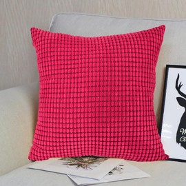 MADEHAO Decorative Throw Pillow Covers for Couch Bed Sofa Livingroom Soft Corduroy Accent Solid Square Cushion Red (50x50cm, 1 Packs)