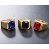 PMTIER Men's Stainless Steel Gold Plated Ring with Square Blue