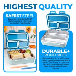 kinsho Stainless Steel Bento Box Lunch Container for Kids Adults with Removable Tray, Leakproof Silicone Seals, BPA Free 26 oz/790 mL (Blue)