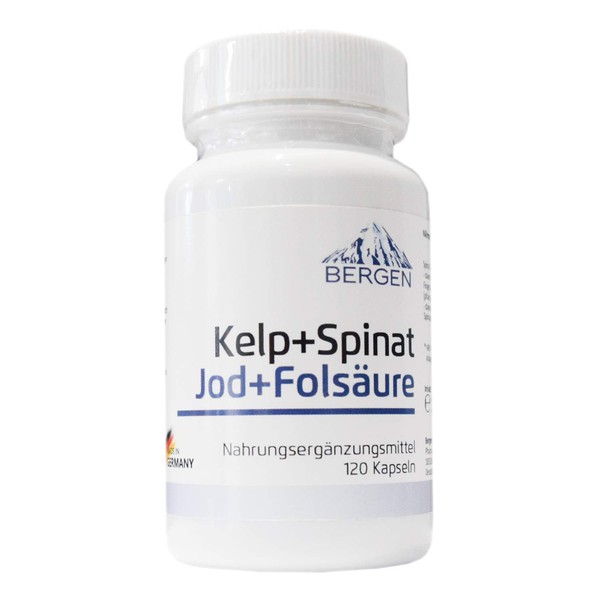 Natural Folic Acid + Iodine (from Kelp Algae Extract + Spinach Extract) 120 Capsules. 150 μg Iodine + 800 μg Folic Acid for Pregnancy and Pregnancy.