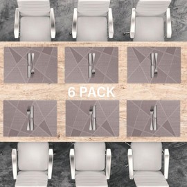 LAPONO Table Mats Set of 6, 45 x 30cm Large Rectangle Place Mats PVC Table Placemats Washable Non-slip Heat Resistant Placemats for Kitchen Dinning Restaurant outdoor garden Hotel (Beige)