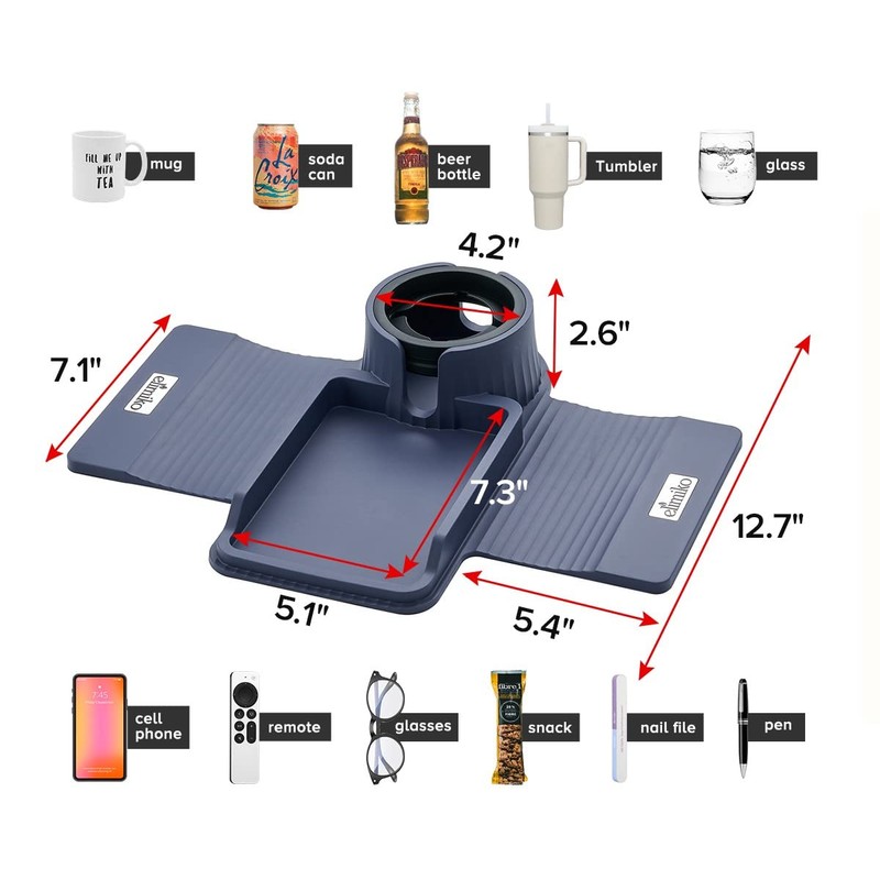 Couch Cup Holder Tray, Elimiko Silicone Sofa Drink Holder with