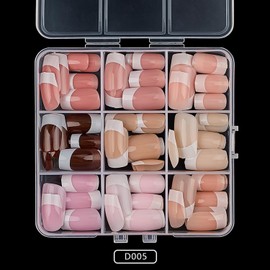 108pcs 9Color Press on Nails Square Medium Length Fake Nails Glossy Full Cover French Tip Stick on Nails Nature Reusable Gel Glue on Nails for Women Girls Nail Art Kit