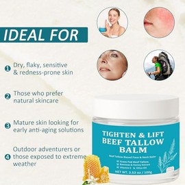 Beef Tallow for Skin - Firming Face Moisturizer for Women & Men, Anti-Aging SkinCare with Grass-Fed Tallow & Honey, Hydrating Balm to Tighten & Nourish Skin