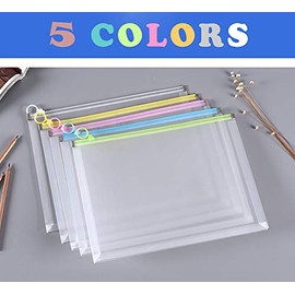 5 paquetes de sobres de plástico transparente con cierre de 9 3/4 x 13 pulgadas, varios colores
