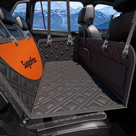 SugarFox Dog Car Seat Cover for Back Seat Holds 400lbs, PU Leather Durable Hard Bottom Extender Dogs Hammock for Car, Waterproof Pet Back Seat Cover in Car, SUV, Truck (Black-L)