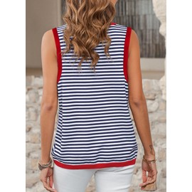 Dokotoo Womens Ladies Tops Fashion Striped Summer Tank Top 2025 Casual High Neck Sleeveless Shirts for Women Knitted Cami Shirt Blouse Beach Vacation Clothes Dark Blue XX-Large