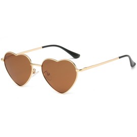 QVKUUT Vintage Heart Sunglasses Women's Polarised Festival Heart Shape Sunglasses, gold/brown