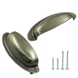 PHITUODA 12 Pack Antique Bronze Cup Drawer Pulls 3.5 Inch Hole Center, Vintage Drawer Pulls Handles Cabinet Pulls, Kitchen Cabinet Wardrobe Furniture Hardware (Length: 105mm Width: 38mm)