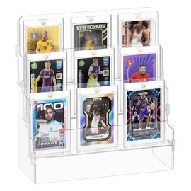 yuuzue 3 Tier Acrylic Card Display Stand, Trading Card Display Rack, Baseball Card Display Shelf, Sports Cards Display Holder, Postcard Greeting Card Business Card Sticker Storage Rack for Vendors
