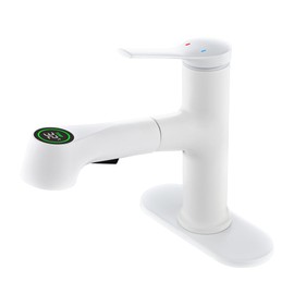 Modern Digital Bathroom Sink Faucet Single Handle Pull-Up Vanity Sink Faucet 1 or 3 Holes,Homili White Countertop Tap with Pull-Down Spray,Dual Water Outlet Modes (White)
