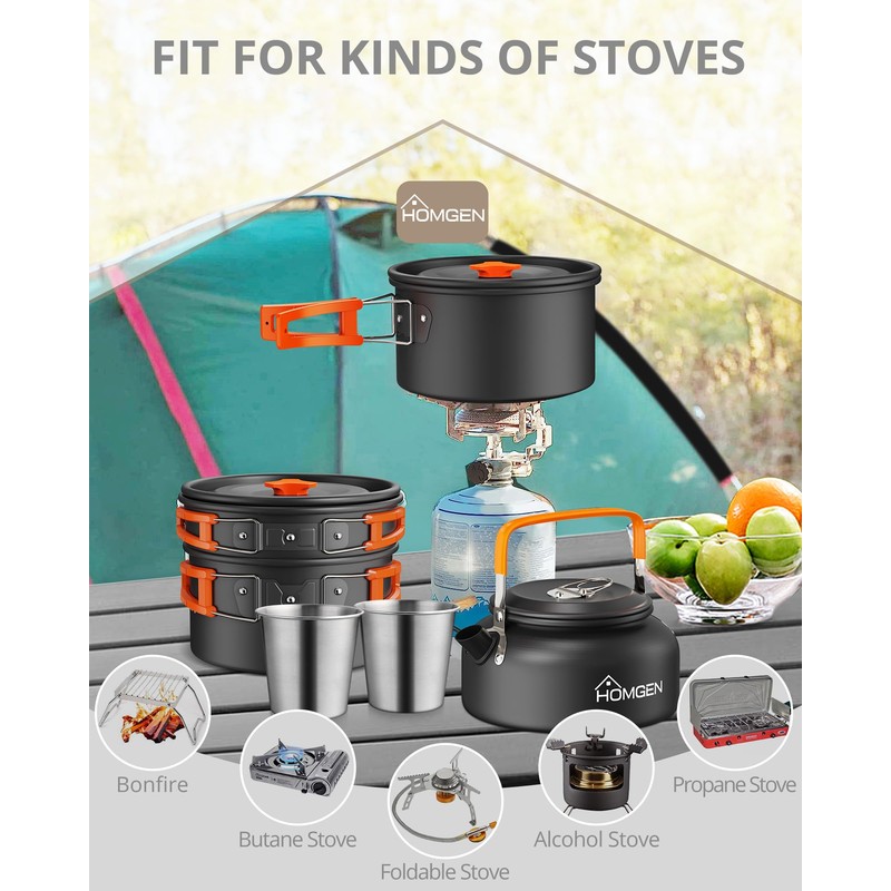 FUGEN Jungen Camping Cook Set Cooking Set, Black, Big