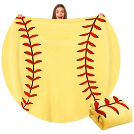 Hahafelt 60" Round Sports Throw Blanket for Teens Adults Soft Flannel Baseball Softball Tennis Soccer Baseketball Volleyball Novelty Blanket for Sports Fan Birthday Senior Night Gift(Softball)