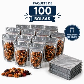 Bolsas Stand Up Pouch Cromo 100 Pz Cierre Hermético Transparente Zipper Ventana Resellable Reutilizable Para Cafe Snack 16cm X 24cm