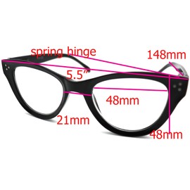 ColorViper Vintage Classic cateye spring hinge reading glasses BIG size (shiny black, 2.5, diopters)