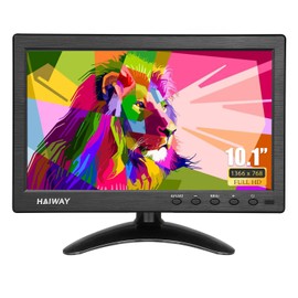 Haiway 10.1 inch Security Monitor, 1366x768 Resolution Small HDMI Monitor Small Computer Monitors with Remote Control with Built-in Dual Speakers HDMI VGA BNC USB Input for Gaming CCTV Raspberry Pi PC