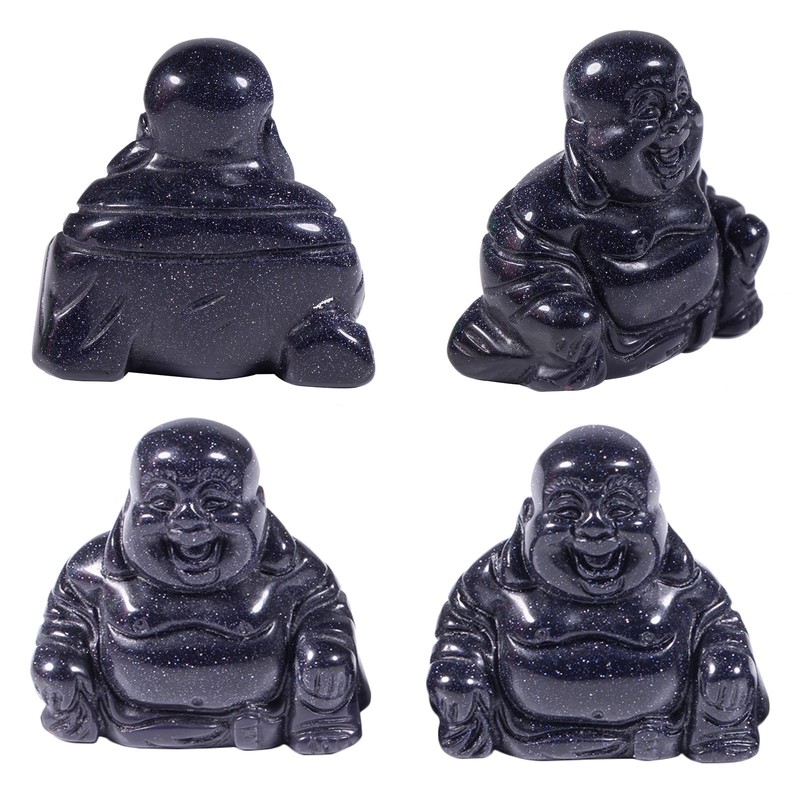 Amogeeli Blue Sand Stone Carved Small Happy Buddha Figurine for