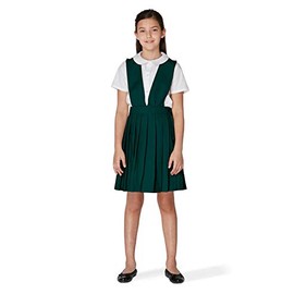French Toast Girls' V-Neck Pleated Jumper, Hunter Green