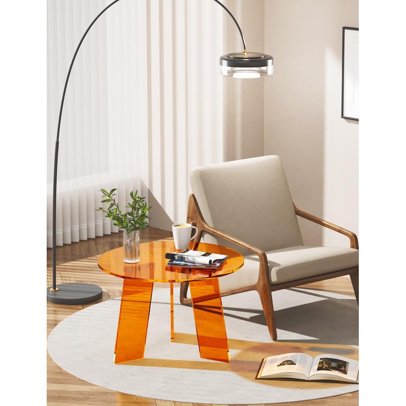 Dewrhiixe Acrylic Round Coffee Table, Clear Circle Modern Lucite Side