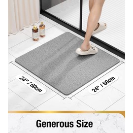 Shower Mat Non Slip Square, Bath Tub Mat for Textured Surface, Soft PVC Loofah Bathtub Mats Without Suction Cups, Quick Drying Shower Floor Mat, 24 x 24 Inch Bathroom Accessories, Grey