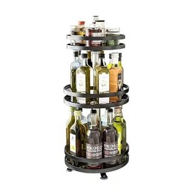 Rotating Spice Rack Organiser, 3 Tier Turntable Spice Rack Made of Carbon Steel, 360° Rotating Organiser, Kitchen Spice Rack for Spice Jars, Spice Bottle, Black