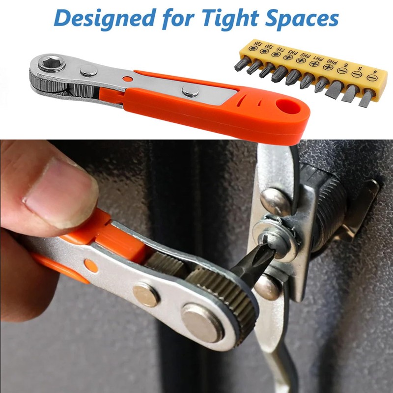 Bestgle Mini Ratchet Wrench with 10Pcs Screwdriver Bits Set, Right