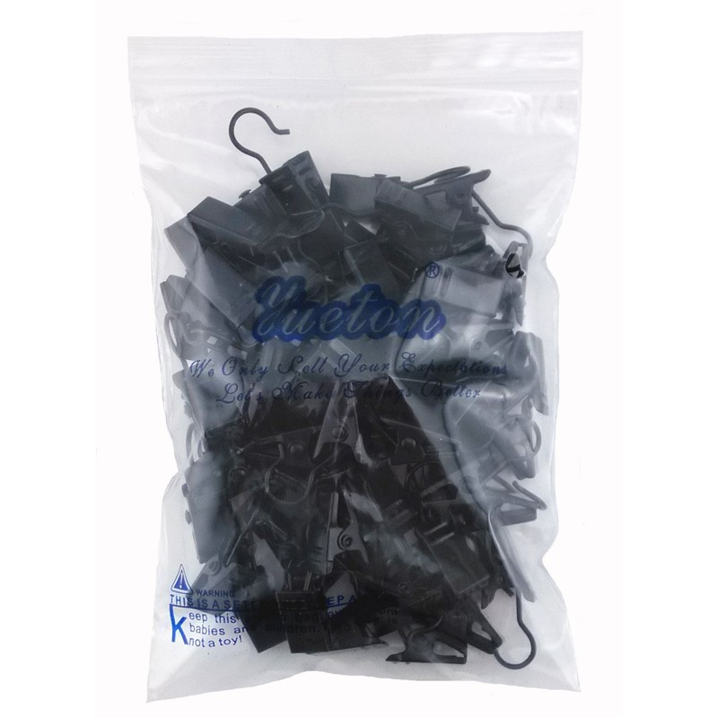 yueton 60pcs Black Metal Hook Clips Hanging Curtain Clip Hanger